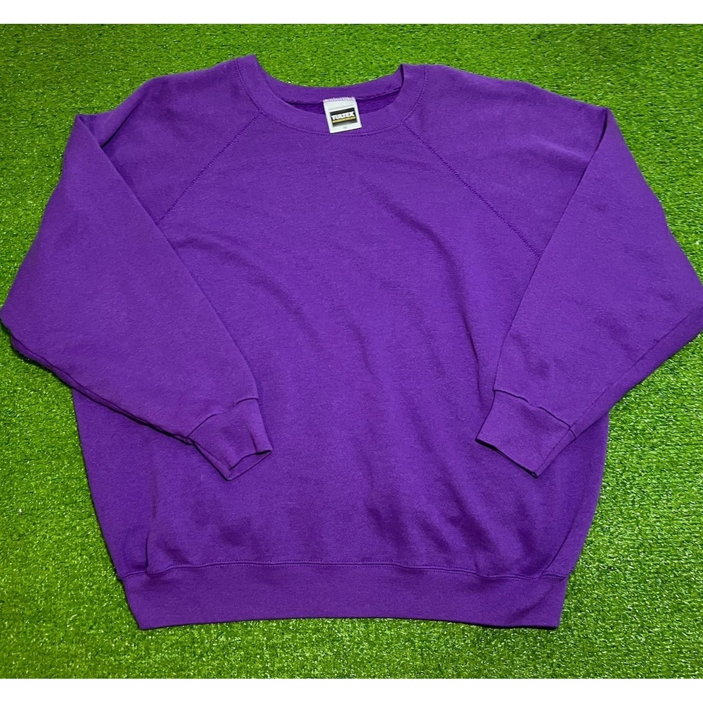 Vintage 90s Tultex Blank Raglan Sweatshirt 2XL Purple Boxy Crewneck Pullover